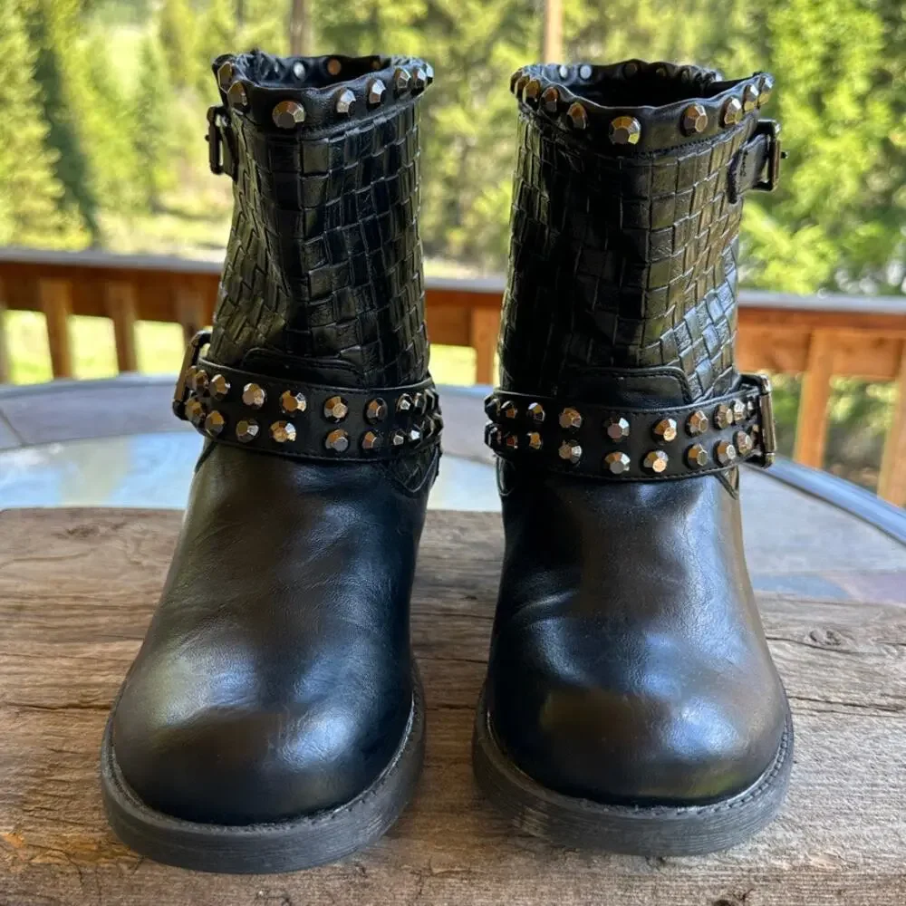 Extreme Eddie Marc Combat Boot SZ 7 Black Studded Woven Y2K Grunge Gothcore Punk - Picture 6 of 11